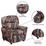 Kids Camouflaged Fabric Recliner from Emma and Oliver, Featuring a Built-In Cup Holder