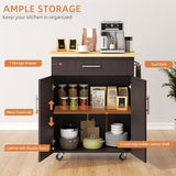 Shintenchi Rolling Kitchen Island Cart with Large Worktop, Cabinet Storage, Drawers, Towel Rack and Wheeled Side-Table Design, White