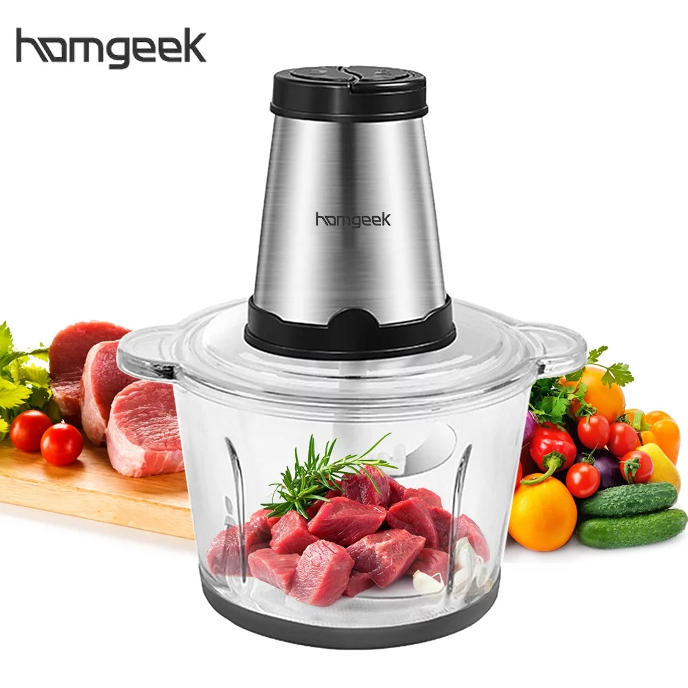 Homgeek 250W Electric Meat Grinder and Kitchen Blender with 2L Stainless Steel Bowl and 2 Speed Settings