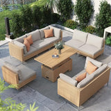 Grand patio 7-Piece Boho Wicker Conversation Set in Cream, Featuring a Sectional Sofa, Water-Resistant Thick Cushions, and Coffee Table