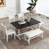 Natural Mid-Century Dining Set for 6 with Wood Table, 4 Upholstered Chairs, and 1 Bench for Kitchen or Dining Room