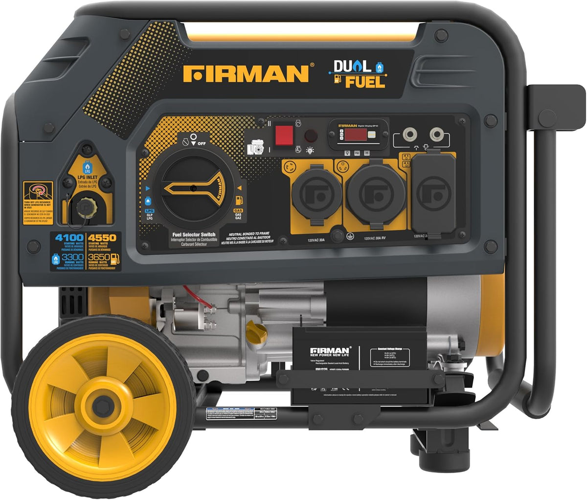 Firman H03651 Hybrid Series Dual-Fuel Generator, 3650/4550W, Yellow