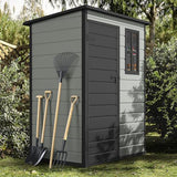 DWVO 5 x 3ft Gray Resin Outdoor Storage Shed with Floor, Window, Waterproof Construction, and Lockable Door for Garden, Yard, or Patio