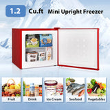 Auseo 1.2 Cu. Ft. Compact Upright Freezer for Home or Office, Mini Stand-Up Refrigerator-Freezer in Red
