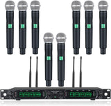 Phenyx Pro PTU-4000A 8-Channel UHF Wireless Microphone System with Eight Handheld Mics, 260ft Range, Fixed Frequency, and All-Metal Construction