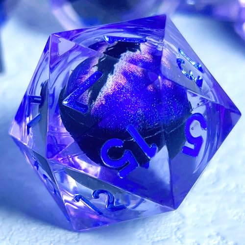 Handmade Sharp-Edge Resin DND Dice Set with Quicksand Liquid Design, 7-Piece Polyhedral RPG Dice Collection with Box, Styles 12 Quicksand Blue