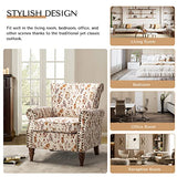 HULALA HOME Upholstered Wingback Accent Chair with Removable Cushion, Wood Legs and Nailhead Trim, Floral Living Room or Bedroom Armchair, Blue