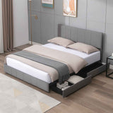 CECER King Upholstered Platform Bed with Velvet Adjustable Headboard, 4 Storage Drawers and Solid Metal and Wood Frame, Easy Assembly, Dark Grey