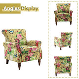 HULALA HOME Upholstered Wingback Accent Chair with Removable Cushion, Wood Legs and Nailhead Trim, Floral Living Room or Bedroom Armchair, Blue