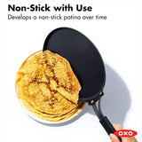 OXO Obsidian 12-Inch Carbon Steel Wok Pan, Pre-Seasoned with Removable Silicone Handle Holder, Induction and Oven Safe, Black