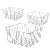 3-Piece Pearl White Freezer Basket Set with Handles, Wire Storage Organizers for Chest and Upright Freezers, Refrigerator Divider Containers
