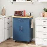 Shintenchi Rolling Kitchen Island Cart with Large Worktop, Cabinet Storage, Drawers, Towel Rack and Wheeled Side-Table Design, White