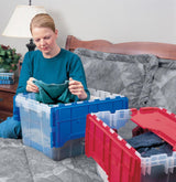 6-Pack Akro-Mils KeepBox 12-Gallon Clear Storage Totes with Attached Lids, Nesting and Stackable Design for Garages, Closets, and Moving, 21-1/2 x 15 x 12-1/2, Clear/Blue