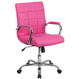 Emma + Oliver Mid-Back Executive Office Chair in Pink Vinyl with Arms, Chrome Base & Swivel Design
