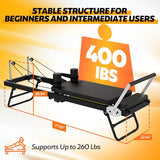 Portable Foldable Pilates Reformer for Home Gyms with Adjustable Resistance, Springs and Cords, Lightweight Compact Design and 400 LBS Maximum Load