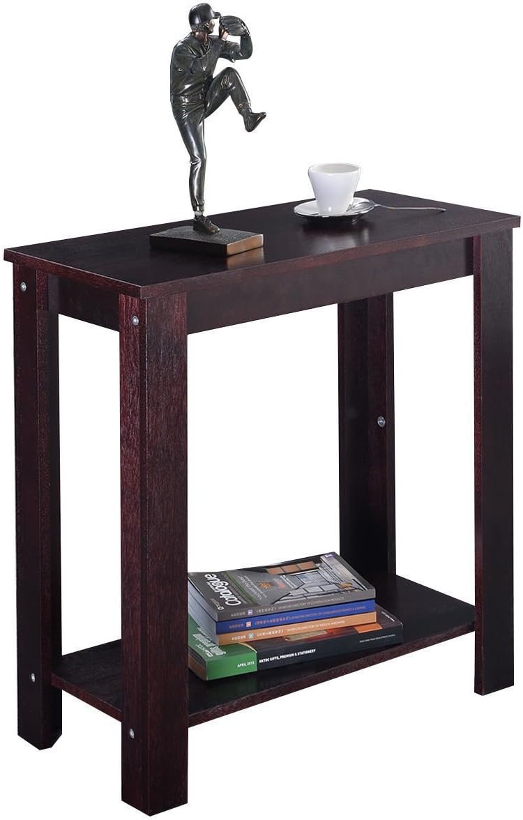 Casart Wooden End Table with Shelf, Espresso Sofa-Side Furniture for Living Room, Bedroom, or Chair-Side Use