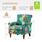 HULALA HOME Upholstered Wingback Accent Chair with Removable Cushion, Wood Legs and Nailhead Trim, Floral Living Room or Bedroom Armchair, Blue
