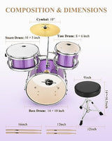 Eastar 3-Piece Kids Drum Set with 14-Inch Bass Drum, Adjustable Throne, Cymbal, Pedal, and 2 Pairs of Drumsticks, Metallic Sky Blue