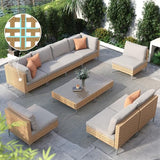 Grand patio 7-Piece Boho Wicker Conversation Set in Cream, Featuring a Sectional Sofa, Water-Resistant Thick Cushions, and Coffee Table