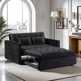 Convertible 3-in-1 Sleeper Sofa Bed with Pullout Bed and Side Pocket, Black Futon Loveseat for Living Room, Bedroom or Small Spaces