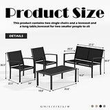 Greesum 4-Piece Outdoor Patio Conversation Set with Glass Coffee Table, Black Furniture for Lawn, Garden or Poolside
