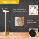 2-Pack Gold Cordless Table Lamps with Touch Stepless Dimming, Rechargeable Design for Bedroom, Hotel, Restaurant, Bar and Outdoor Use