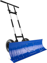 36in Galvanized Heavy-Duty Snow Pusher with 2 Wheels, Adjustable Handle & Blade Angle for Snow Removal, Black