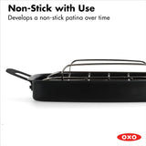 OXO Obsidian 12-Inch Carbon Steel Wok Pan, Pre-Seasoned with Removable Silicone Handle Holder, Induction and Oven Safe, Black