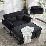 Convertible 3-in-1 Sleeper Sofa Bed with Pullout Bed and Side Pocket, Black Futon Loveseat for Living Room, Bedroom or Small Spaces