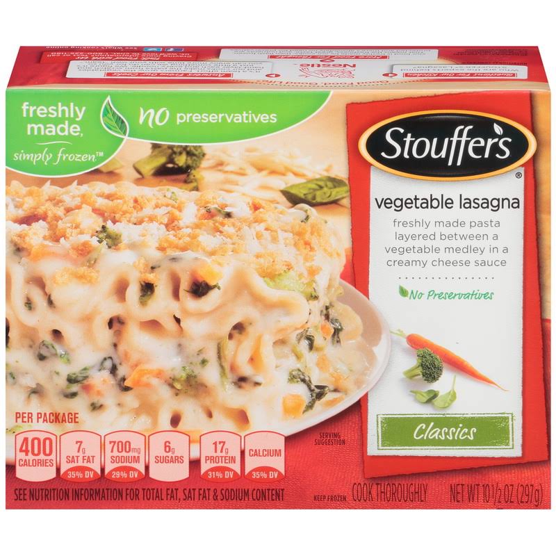 Stouffers Vegetable Lasagna Frozen Meal, 10.5 oz, Pack of 12