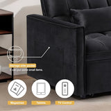 Convertible 3-in-1 Sleeper Sofa Bed with Pullout Bed and Side Pocket, Black Futon Loveseat for Living Room, Bedroom or Small Spaces
