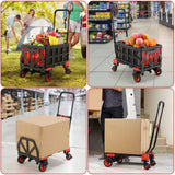 LAZY BUDDY 2-in-1 Folding Hand Truck with Collapsible 22-Folding-Basket Platform, Red, 330LBS