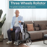 ELENKER Compact 3-Wheel Rollator Walker with 10?? Wheels, Narrow Folding Design for Small Spaces, Travel Mobility Aid for Seniors, Blue