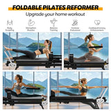 Portable Foldable Pilates Reformer for Home Gyms with Adjustable Resistance, Springs and Cords, Lightweight Compact Design and 400 LBS Maximum Load