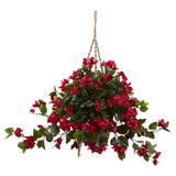 Nearly Natural Bougainvillea Hanging Basket in Red with UV-Resistant Construction for Indoor or Outdoor Use