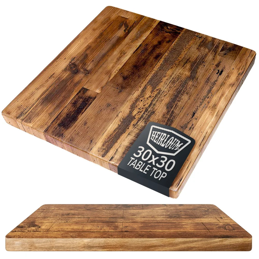 HEIRLOUM 30 x 30 Reclaimed Wood Tabletop, Economy Recycled Solid Wood Panel for Kitchen, Dining and Coffee Tables