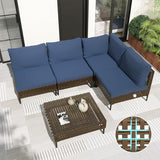 Grand patio 7-Piece Boho Wicker Conversation Set in Cream, Featuring a Sectional Sofa, Water-Resistant Thick Cushions, and Coffee Table
