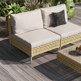Grand patio 7-Piece Boho Wicker Conversation Set in Cream, Featuring a Sectional Sofa, Water-Resistant Thick Cushions, and Coffee Table