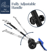 36in Galvanized Heavy-Duty Snow Pusher with 2 Wheels, Adjustable Handle & Blade Angle for Snow Removal, Black