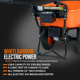 SuperHandy 24V DC Electric Wheelbarrow Utility Cart with 330lbs Maximum Load, Barrel Dump Design for Material and Debris Hauling