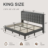 Dark Gray Queen Upholstered Platform Bed with Modern Wingback Storage Headboard, Charging Station and Solid Wood Slats, No Box Spring Required