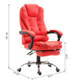 HOMCOM Reclining Executive Home Office Chair with PU Leather Upholstery and Footrest, Red