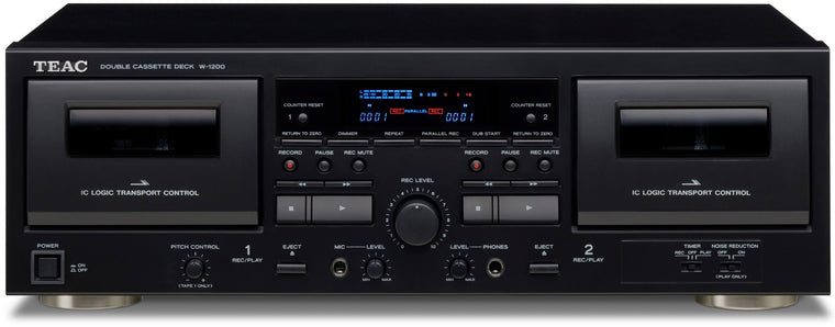 Teac W-1200-B Double Cassette Deck with Dual Tape Compartments, Black