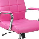 Emma + Oliver Mid-Back Executive Office Chair in Pink Vinyl with Arms, Chrome Base & Swivel Design