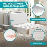 BALUS Queen Murphy Bed Cabinet in Grey-Blue with Tri-Fold Mattress, USB Charging Station, Folding Nightstand Trays, and Storage Drawers