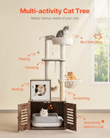 VEVOR 55.12-Inch Cat Tower with Enclosed Litter Box, Multi-Level Condo Design, Perches, Sisal Scratching Posts, and Hammock for Indoor Cats