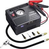 2000 AMP Car Jump Starter with 150 PSI Air Compressor, 20000mAh Li-ion Battery Pack, Built-In 2 USB Ports and 2 LED Lights