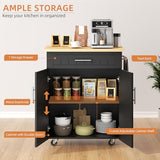 Shintenchi Rolling Kitchen Island Cart with Large Worktop, Cabinet Storage, Drawers, Towel Rack and Wheeled Side-Table Design, White