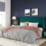 Allewie Queen Velvet Platform Bed with Vertical Channel-Tufted Wingback Headboard, Strong Wooden Slats, No Box Spring Required, Easy Assembly, Black