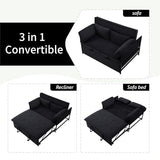 Convertible 3-in-1 Sleeper Sofa Bed with Pullout Bed and Side Pocket, Black Futon Loveseat for Living Room, Bedroom or Small Spaces